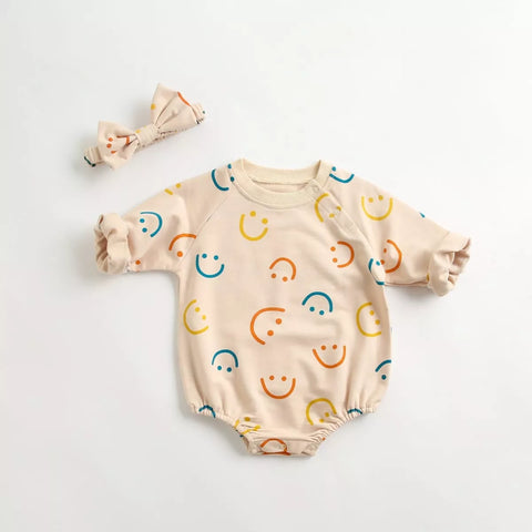 2 Pc Baby Girl Smiley Face Print Sweater Bodysuit