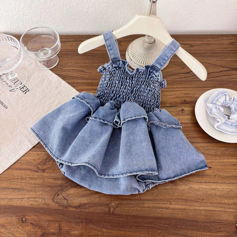 Baby Girl Denim Smocked Bodysuit Dress