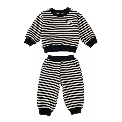 2 Pc Boys Thick Fleece Lined Stripe Sweatsuit Set