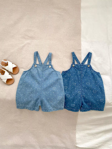 Unisex Bear Polka Dot Denim Shorts Overalls