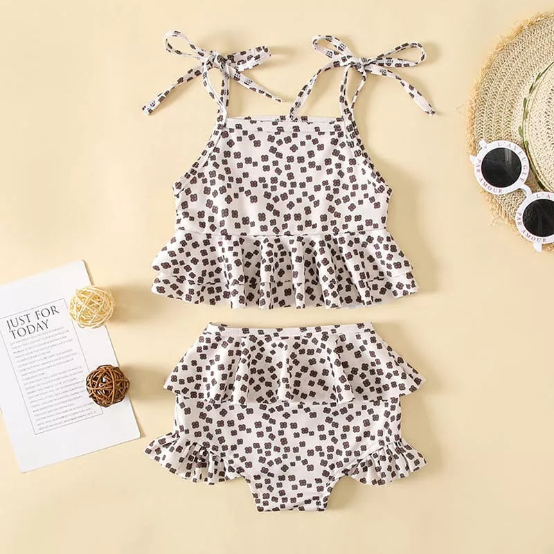 2 Pc Baby Girl Four Clover Print Ruffle Cami Set