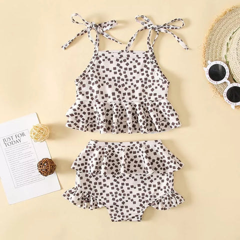 2 Pc Baby Girl Four Clover Print Ruffle Cami Set