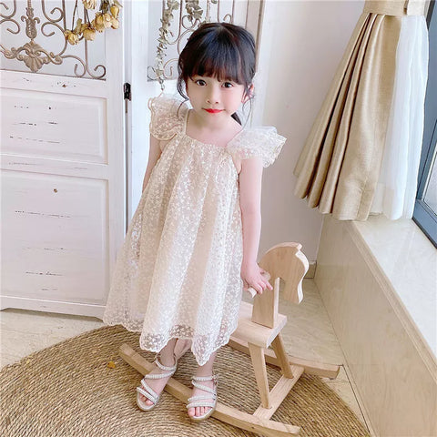 Girls Embroidered Leaflet Mesh Dress