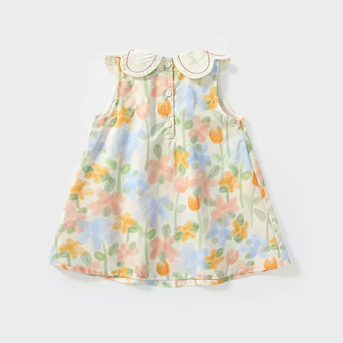 Girls Scallop Collar Watercolor Floral Dress