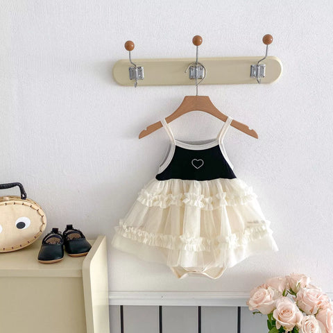 Baby Girl Ribbed Cami Heart Ruffle Tulle Dress