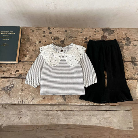 2 Pc Girls Baby Girl Ribbed Lace Collar Set