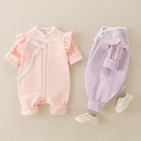 Baby Girl Knit Mandarin Collar Romper