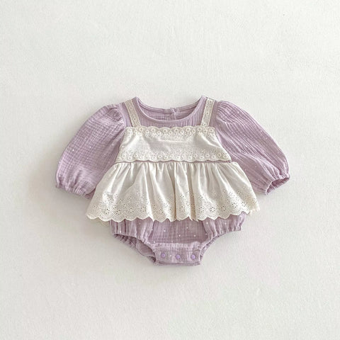 Baby Girl 2 in 1 Lace Overlay Cotton Bodysuit