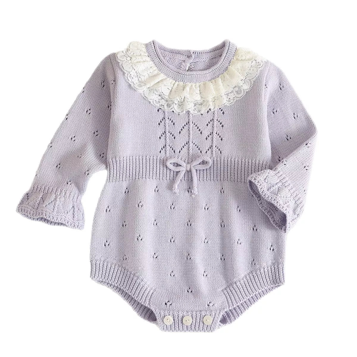 Baby Girl Knitted Pattern Lace Collar Bodysuit