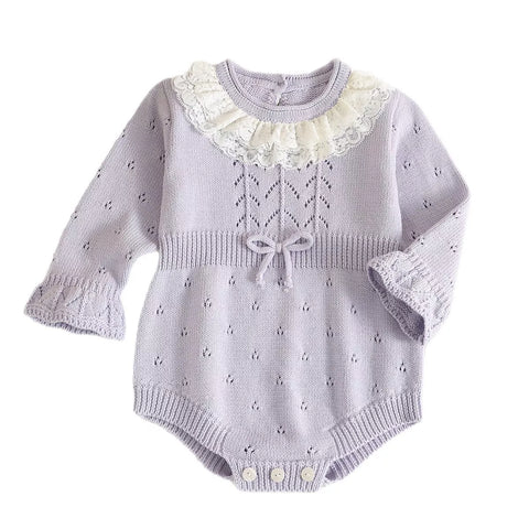 Baby Girl Knitted Pattern Lace Collar Bodysuit