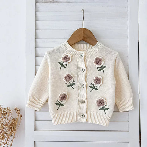 Baby Girl 3D Flower Button Up Cardigan