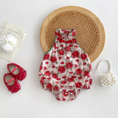 Baby Girl Red Roses Cheongsam Bodysuit