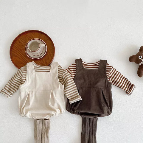 2 Pc Baby Boy Stripe Shirt Corduroy Bodysuit Set