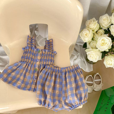 2 Pc Baby Girl Plaid Smocked Top & Bloomers