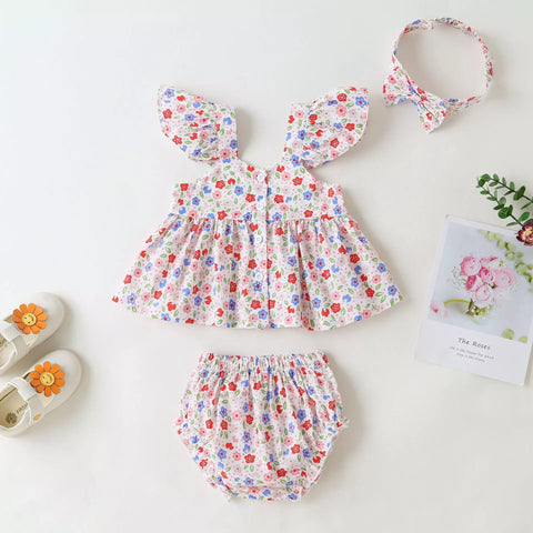 3 Pc Baby Girl Summer Floral Shirt & Shorts Set