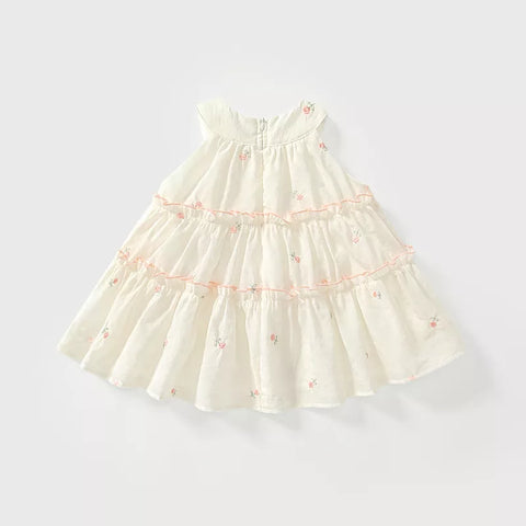 Baby Girl Flower Embroidered Halter Tiered Dress