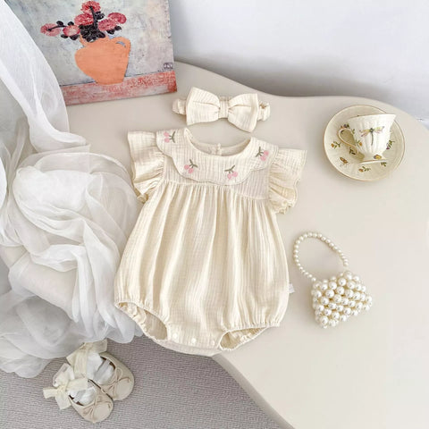 2 Pc Baby Girls Cherry Bib Cotton Bodysuit