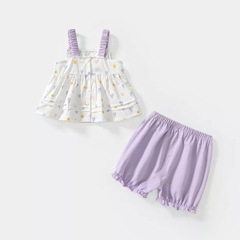 2 Pc Baby Girl Heart Print Top & Shorts Set