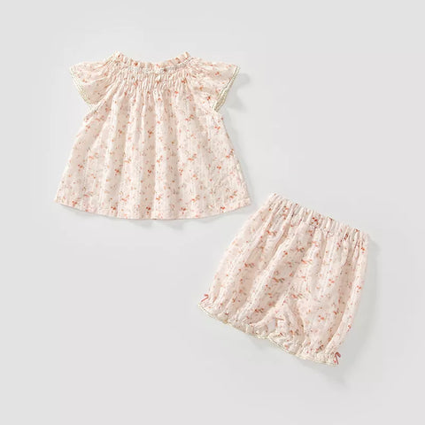2 Pc Baby Girl Smocked Floral Shirt & Shorts Set