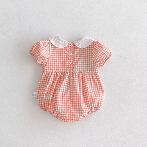Baby Girl Bear Embroidery Gingham Bodysuit