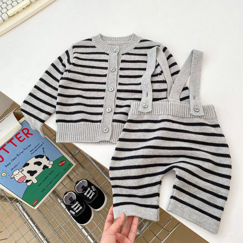 2 Pc Baby Stripe Cardigan & Pants Set