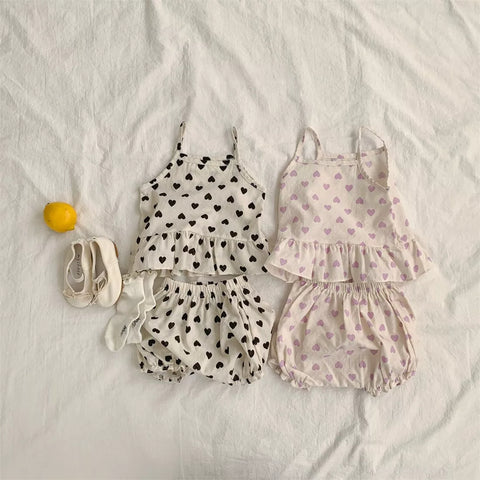 Baby Girls Summer Heart Pattern Tank & Shorts Set