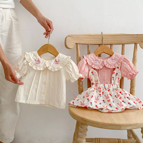 2 Pc Baby Girl Rabbit Collar Shirt & Skirt Set