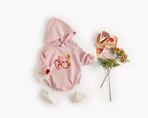 Baby Girl Smile Print Hoodie Bodysuit