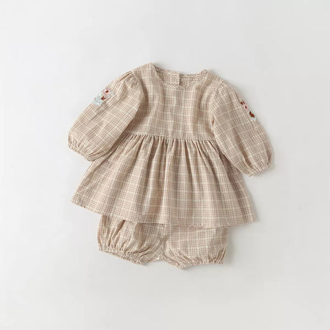 Baby Girl Plaid Peplum Shirt & Shorts Set