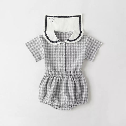 2 Pc Baby Girl Gingham Plaid Sailor Collar Set