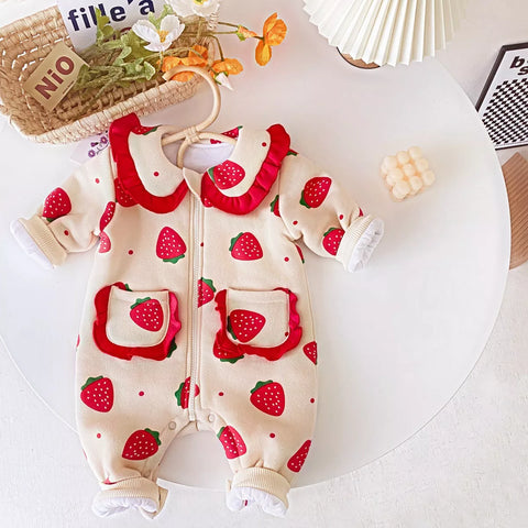 Baby Girl Strawberry Print Fleece Romper