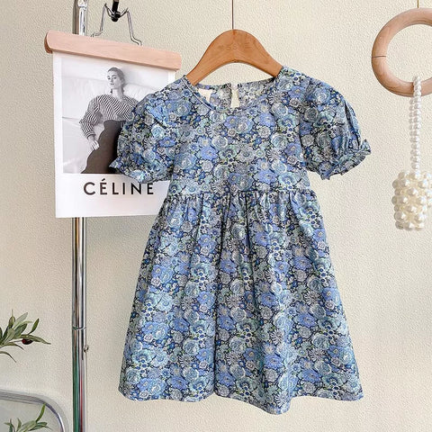 Girls Heart Cutout Back Tapestry Print Dress