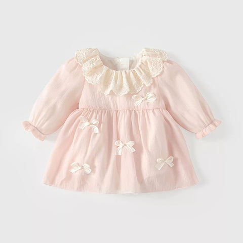Baby Girl Ribbon Bow Scallop Collar Dress