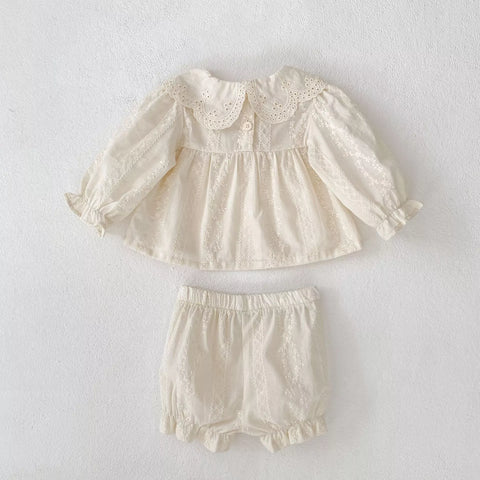 Baby Girl Floral Eyelet Pattern Top & Bloomer Shorts Set