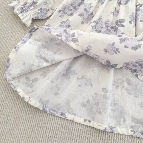 Girls Vintage Style Lavender Floral Bodysuit Dress