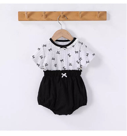 2 Pc Baby Girl Bow Print Tee & Bloomer Shorts Set