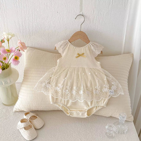 Baby Girls Sheer Lace Overlay Ribbed Bodysuit