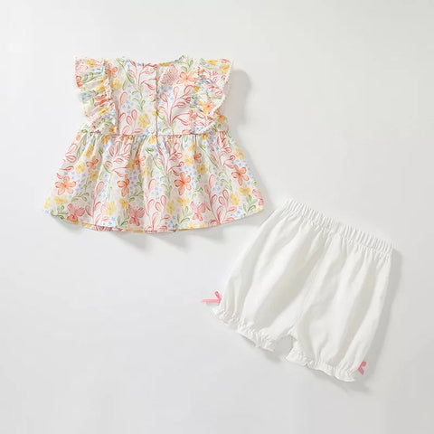 2 Pc Baby Girl Spring Blossom Print Tee & Shorts Set