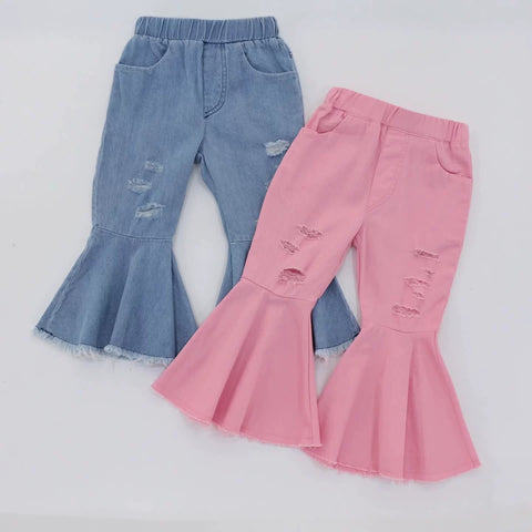 Girls Ripped Details Bell Bottoms Jeans