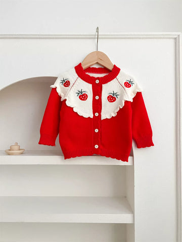 2 Pc Baby Girl Strawberry Contrast Cardigan & Bodysuit Set