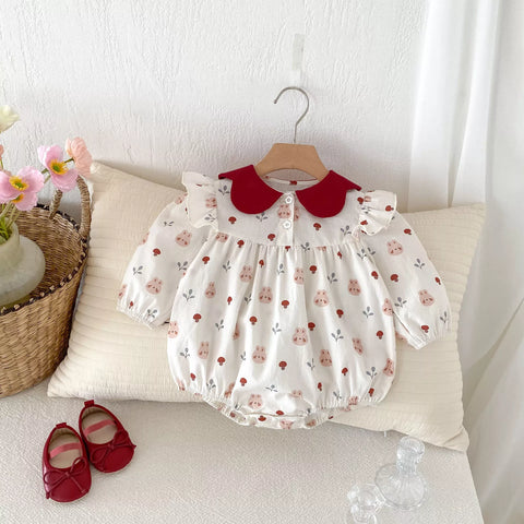 Baby Girl Bunny & Mushroom Print Bodysuit