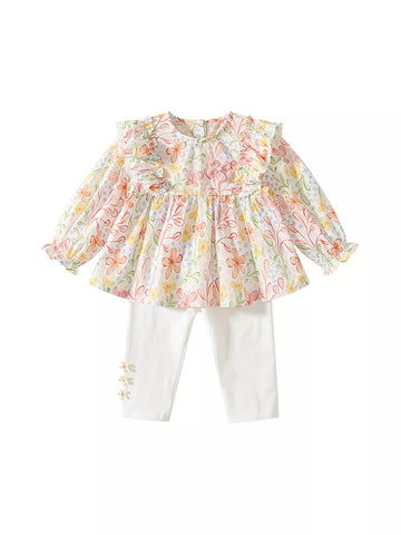 2 Pc Baby Girls Floral Blouse & Leggings Set