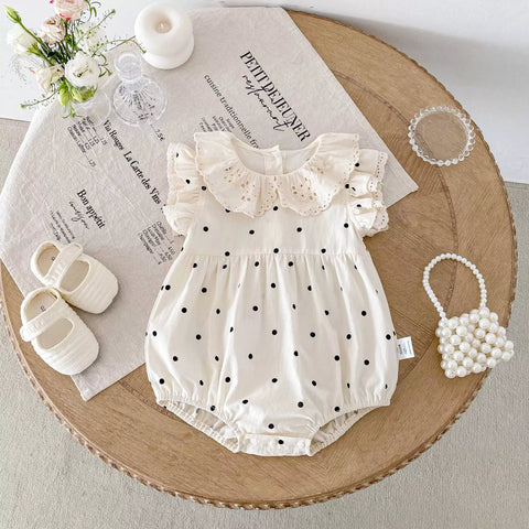Baby Girl Polka Dot Crochet Collar Bodysuit