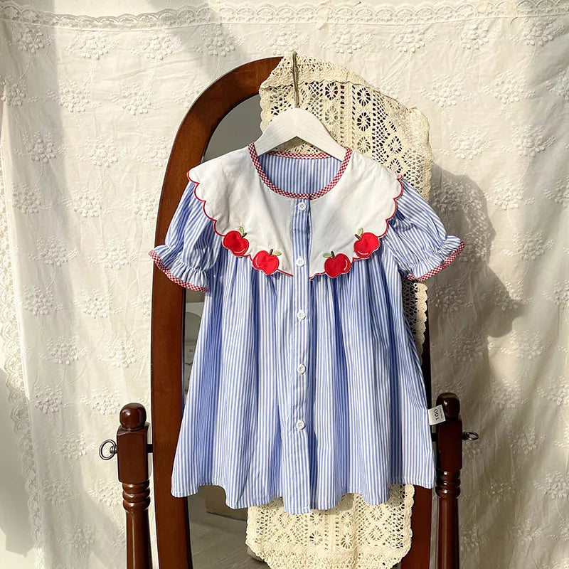 Girls Apple Collar Stripe Swing Dress