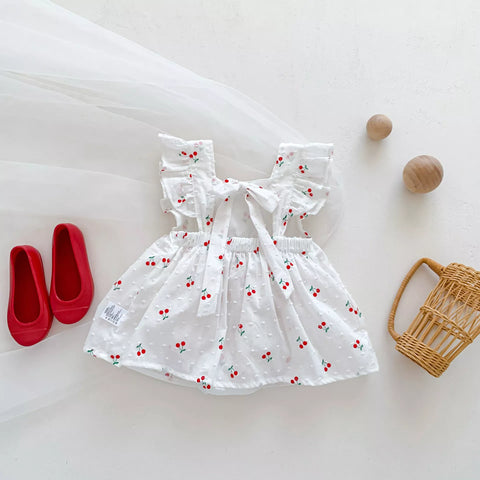 Baby Girls Swiss Dot Cherry Tie Back Dress