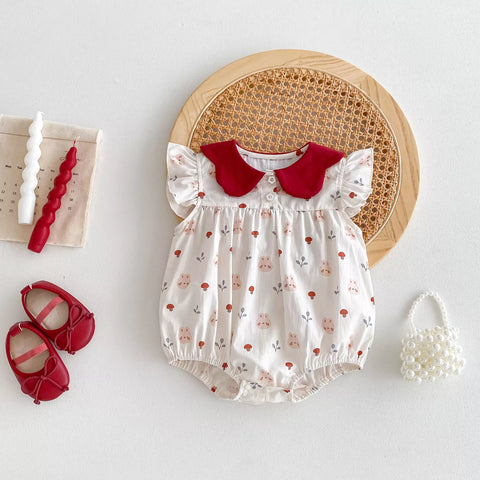 Baby Girl Bunny & Mushroom Print Bodysuit