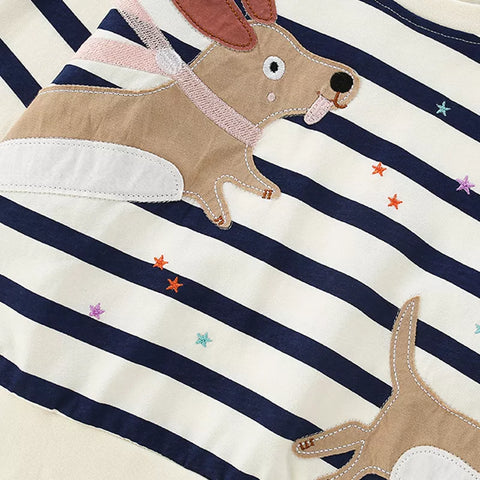 2 Pc Girls Stripe Doggy Patch Shirt & Dots Leggings Set
