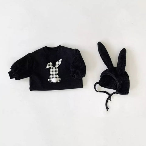 2 Pc Unisex Baby Fleece Bunny Bodysuit w/ Ears Hat