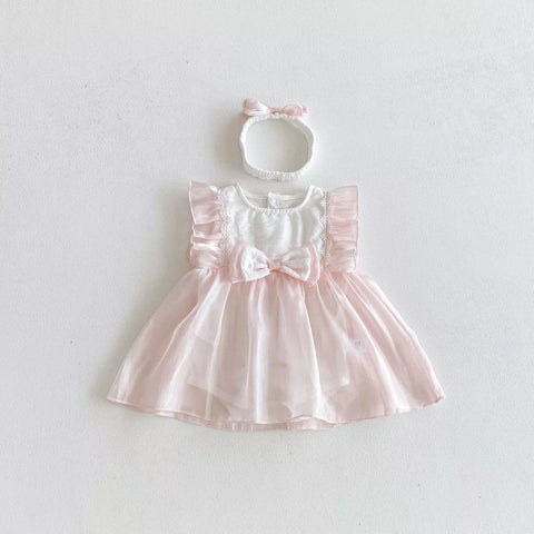 2 Pc Baby Girl Sheen Overlay Dress w/ Headband