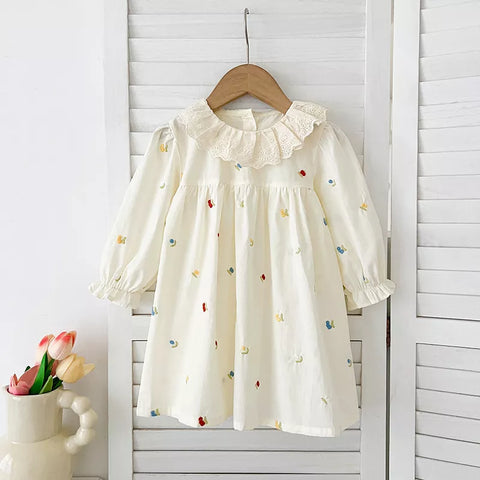 Girls Mini Fruit Embroidery Ruffle Collar Bodysuit or Dress